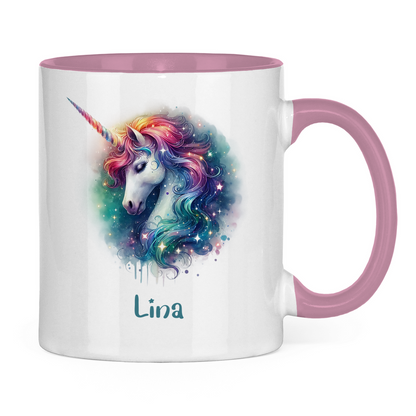 Tasse zweifarbig Einhorn personalisiert mit Wunschname Geschenk Geburtstag