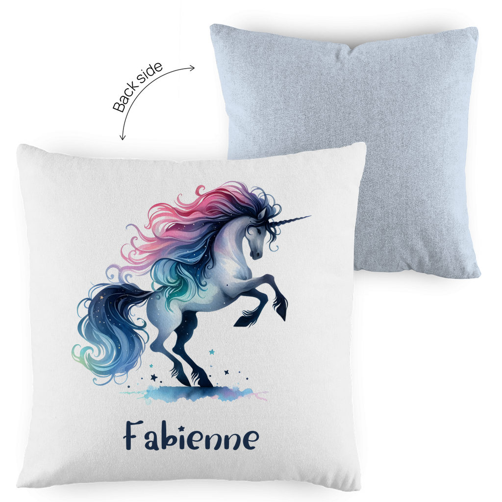 Kopfkissen Einhorn personalisiert mit Wunschname 40x40 cm mit Füllung zweifarbig