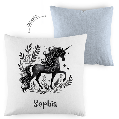 Kopfkissen Einhorn personalisiert mit Wunschname 40x40 cm mit Füllung zweifarbig
