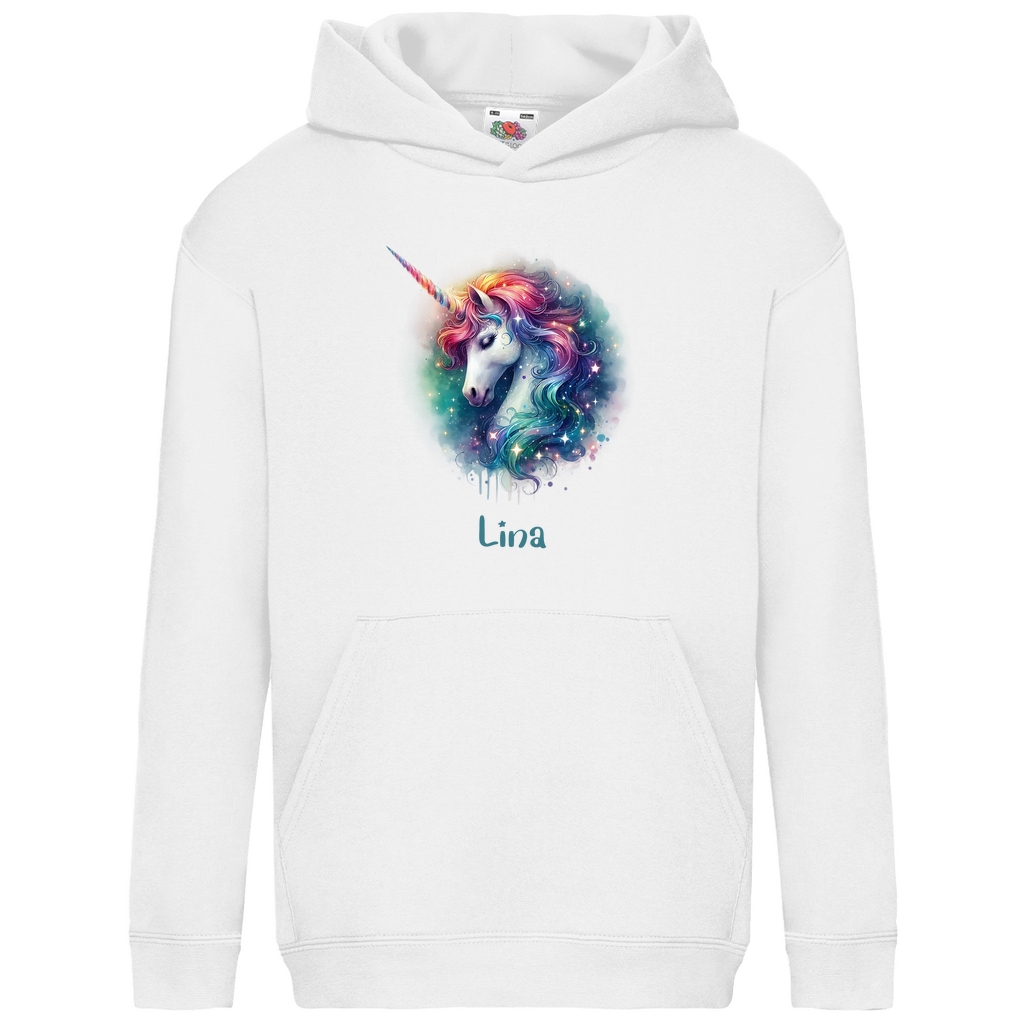 Kids Basic Bio Hoodie Einhorn personalisiert mit Wunschname Geschenk Geburtstag