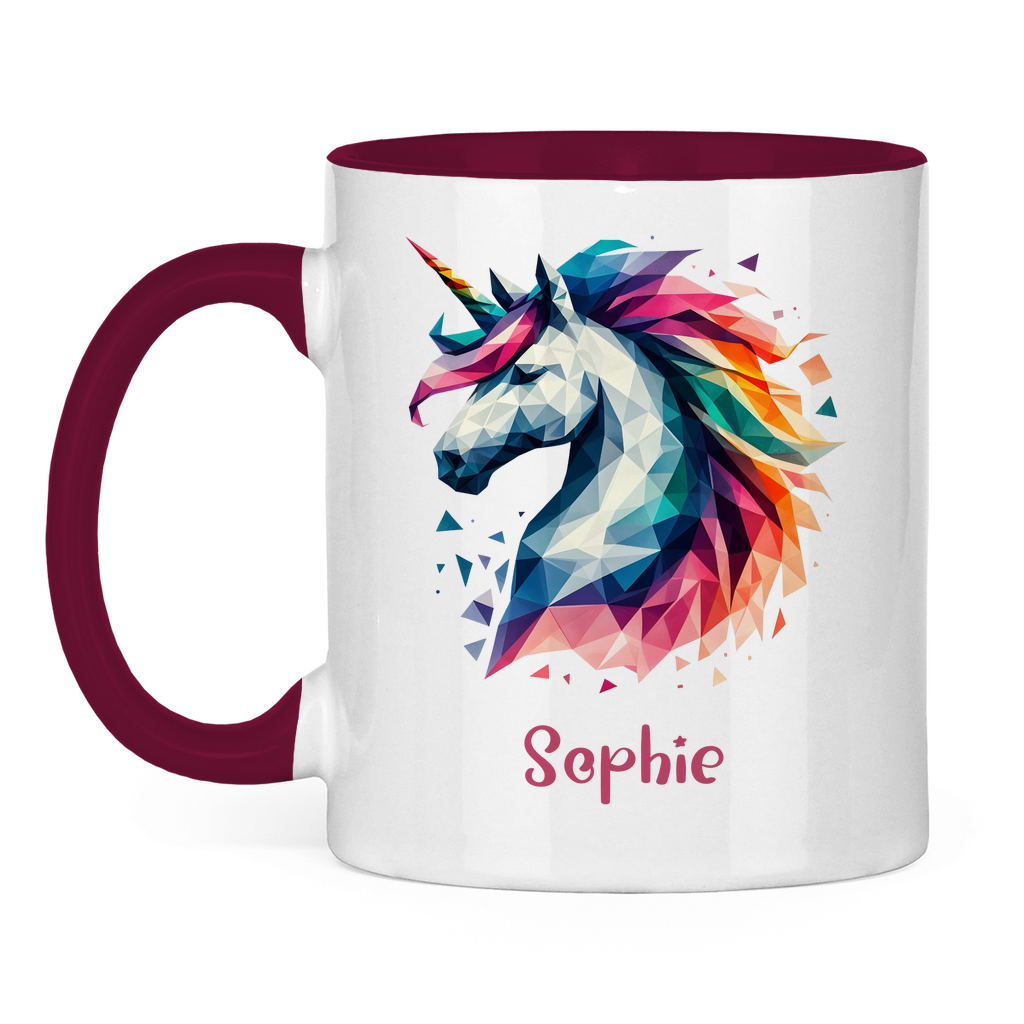 Tasse zweifarbig Einhorn personalisiert mit Wunschname Geschenk Geburtstag