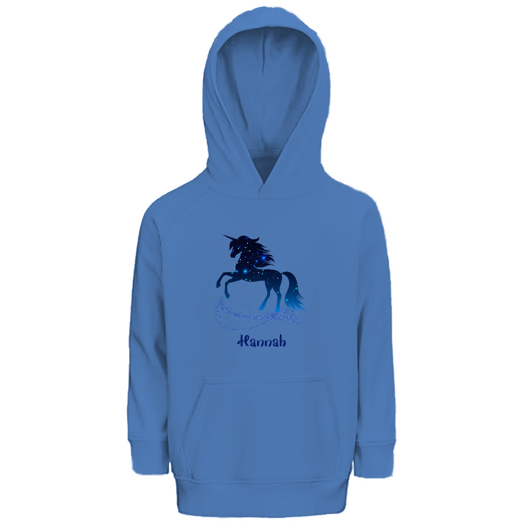 Kinder Premium Bio Hoodie Einhorn personalisiert mit Wunschname Geschenk
