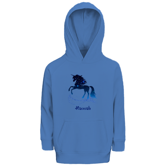 Kinder Premium Bio Hoodie Einhorn personalisiert mit Wunschname Geschenk