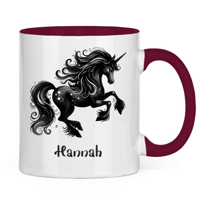 Tasse zweifarbig Einhorn personalisiert mit Wunschname Geschenk Geburtstag