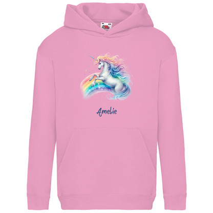 Kids Basic Bio Hoodie Einhorn personalisiert mit Wunschname Geschenk Geburtstag