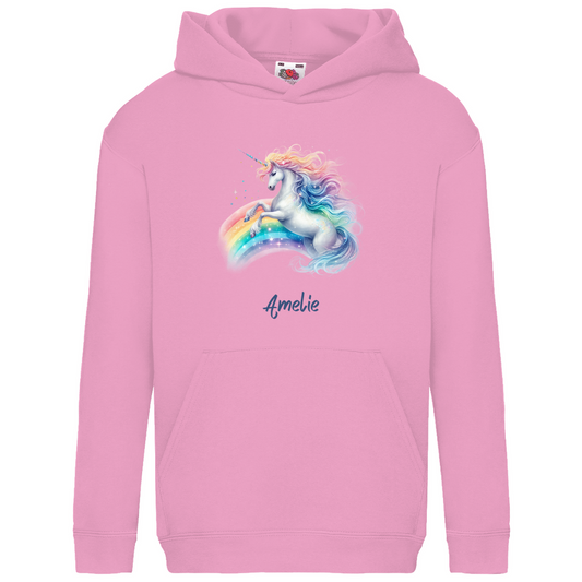 Kids Basic Bio Hoodie Einhorn personalisiert mit Wunschname Geschenk Geburtstag
