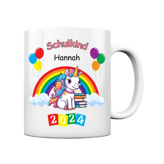 Personalisierte Tasse Schulanfang Einhorn Wunschname Einschulung Mädchen