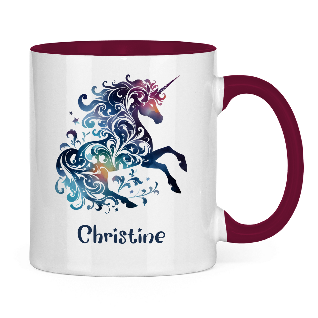 Tasse zweifarbig Einhorn personalisiert mit Wunschname Geschenk Geburtstag