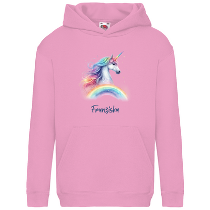 Kids Basic Bio Hoodie Einhorn personalisiert mit Wunschname Geschenk Geburtstag