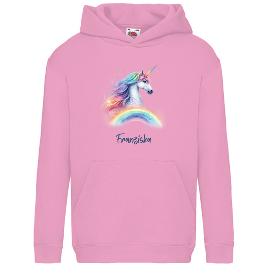 Kids Basic Bio Hoodie Einhorn personalisiert mit Wunschname Geschenk Geburtstag