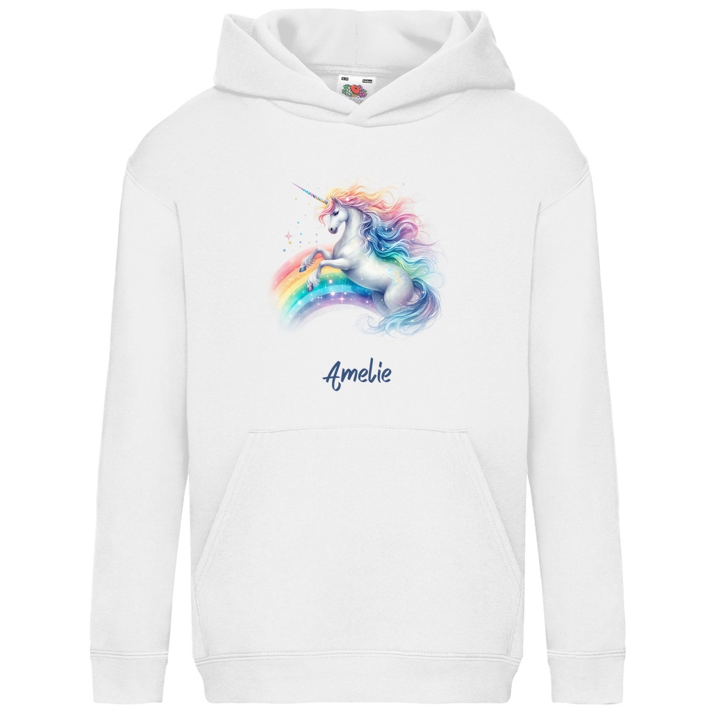 Kids Basic Bio Hoodie Einhorn personalisiert mit Wunschname Geschenk Geburtstag