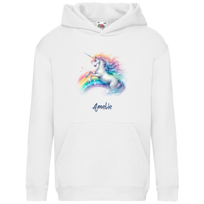 Kids Basic Bio Hoodie Einhorn personalisiert mit Wunschname Geschenk Geburtstag