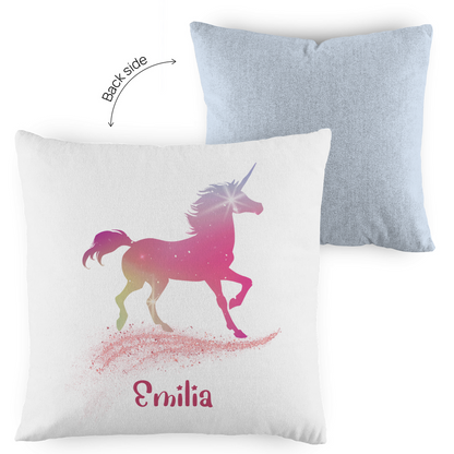 Kopfkissen Einhorn personalisiert mit Wunschname 40x40 cm mit Füllung zweifarbig
