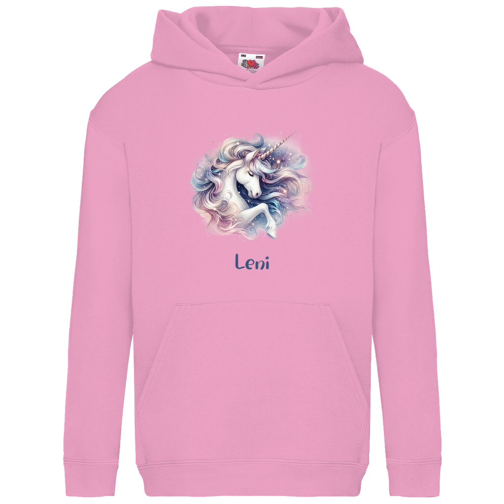 Kids Basic Bio Hoodie Einhorn personalisiert mit Wunschname Geschenk Geburtstag