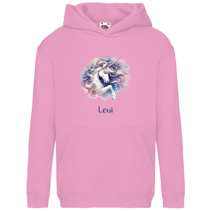 Kids Basic Bio Hoodie Einhorn personalisiert mit Wunschname Geschenk Geburtstag