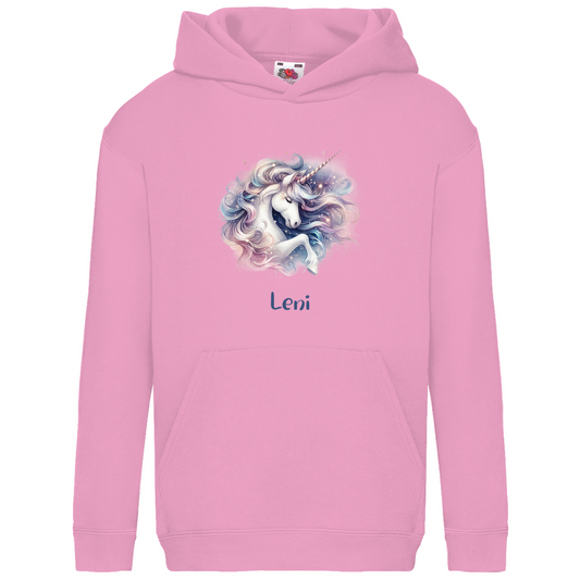 Kids Basic Bio Hoodie Einhorn personalisiert mit Wunschname Geschenk Geburtstag