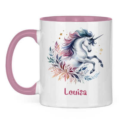 Tasse zweifarbig Einhorn personalisiert mit Wunschname Geschenk Geburtstag
