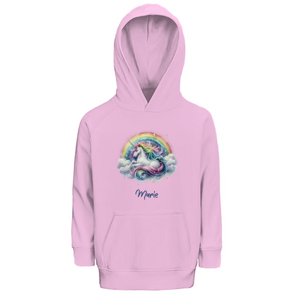 Kinder Premium Bio Hoodie Einhorn personalisiert mit Wunschname Geschenk