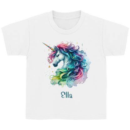 Kinder Basic T-Shirt Einhorn personalisiert mit Wunschname Geschenk Geburtstag