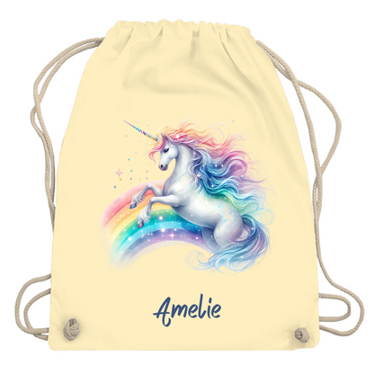 Turnbeutel Einhorn personalisiert mit Wunschname Geschenk Geburtstag