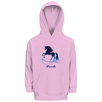 Kinder Premium Bio Hoodie Einhorn personalisiert mit Wunschname Geschenk