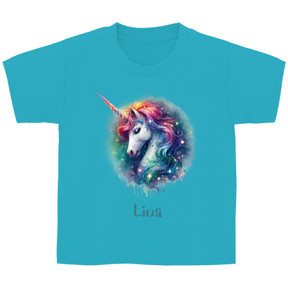 Kinder Basic T-Shirt Einhorn personalisiert mit Wunschname Geschenk Geburtstag