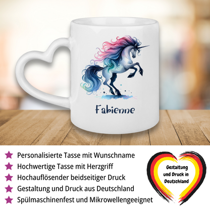 Tasse Herzgriff Einhorn personalisiert mit Wunschname Geschenk Geburtstag