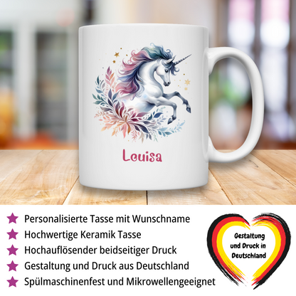 Tasse weiß Einhorn personalisiert mit Wunschname Geschenk Geburtstag