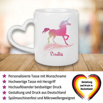 Tasse Herzgriff Einhorn personalisiert mit Wunschname Geschenk Geburtstag