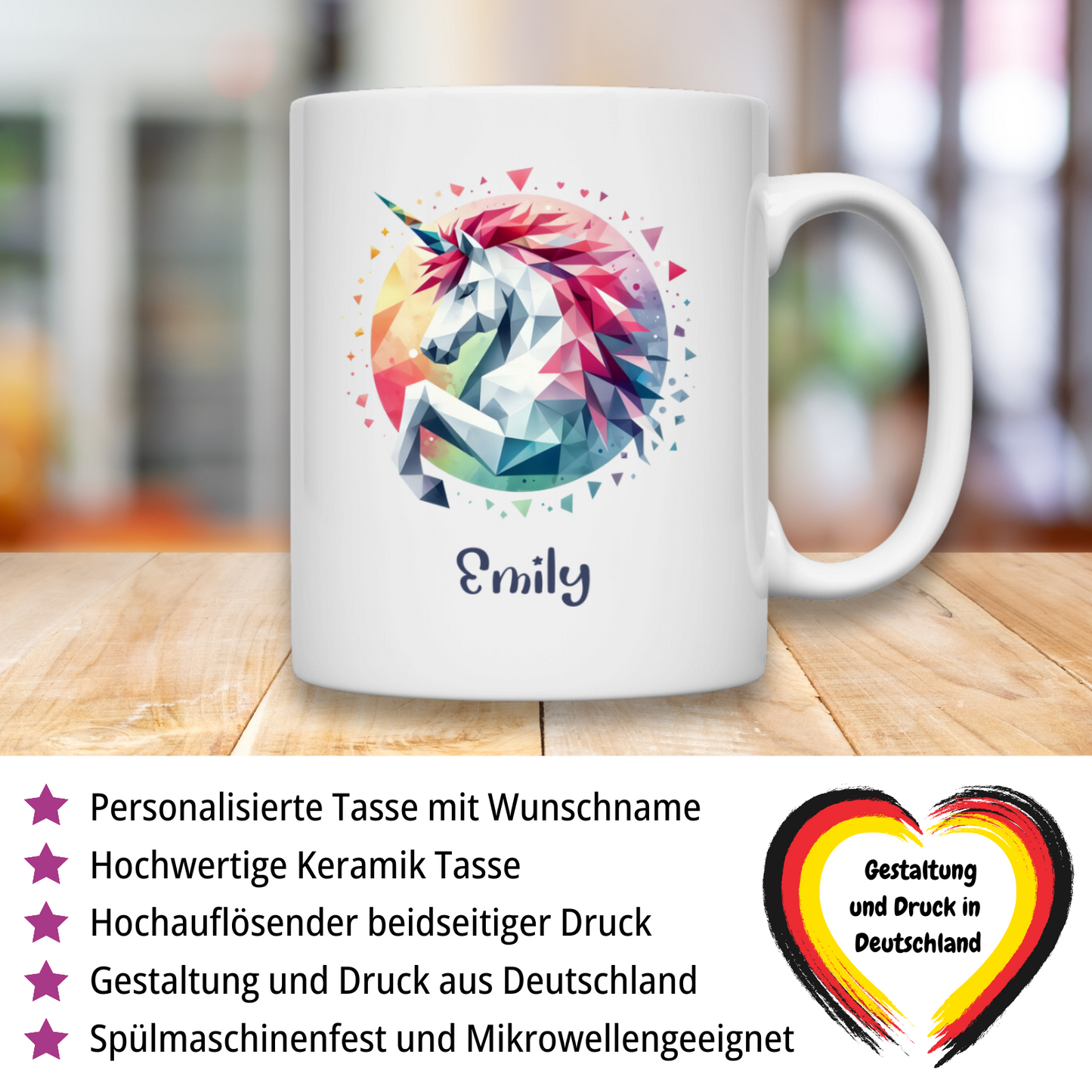 Tasse weiß Einhorn personalisiert mit Wunschname Geschenk Geburtstag