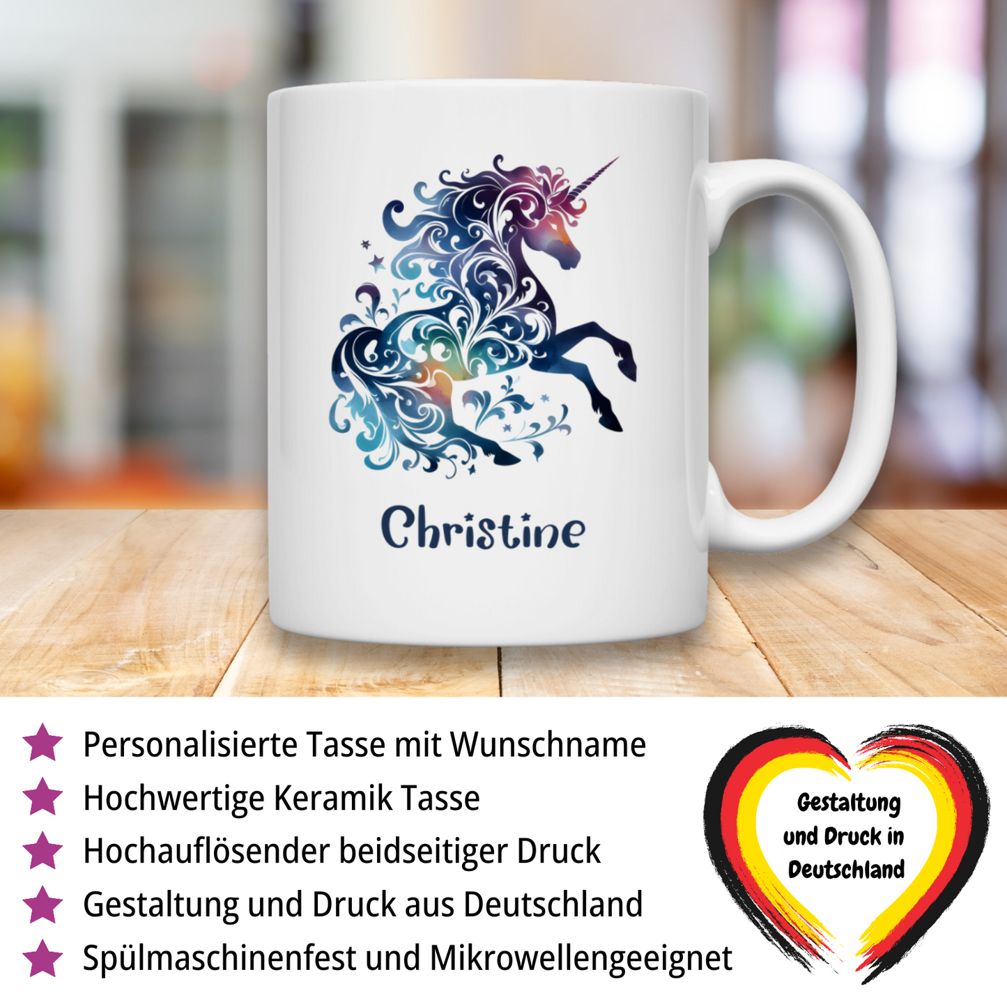 Tasse weiß Einhorn personalisiert mit Wunschname Geschenk Geburtstag