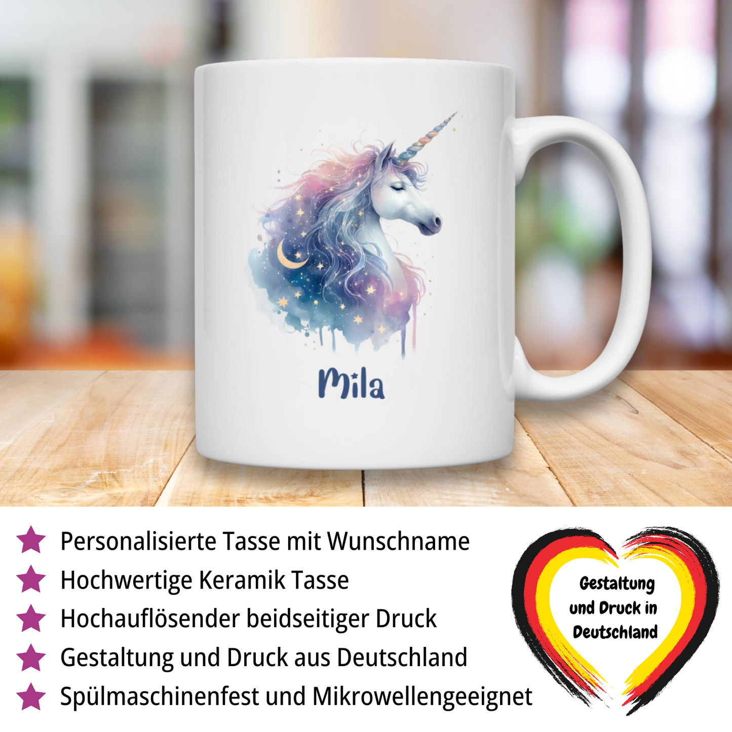Tasse weiß Einhorn personalisiert mit Wunschname Geschenk Geburtstag