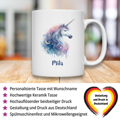 Tasse weiß Einhorn personalisiert mit Wunschname Geschenk Geburtstag