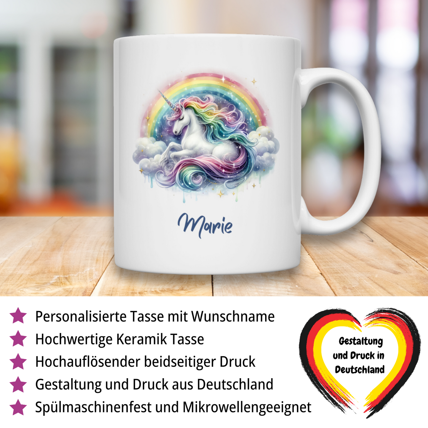 Tasse weiß Einhorn personalisiert mit Wunschname Geschenk Geburtstag