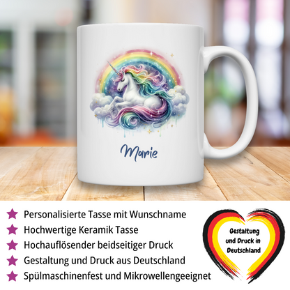 Tasse weiß Einhorn personalisiert mit Wunschname Geschenk Geburtstag