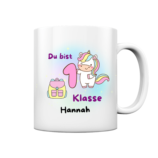 Personalisierte Tasse Schulanfang Einhorn Wunschname Einschulung Mädchen