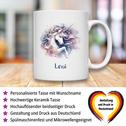 Tasse weiß Einhorn personalisiert mit Wunschname Geschenk Geburtstag