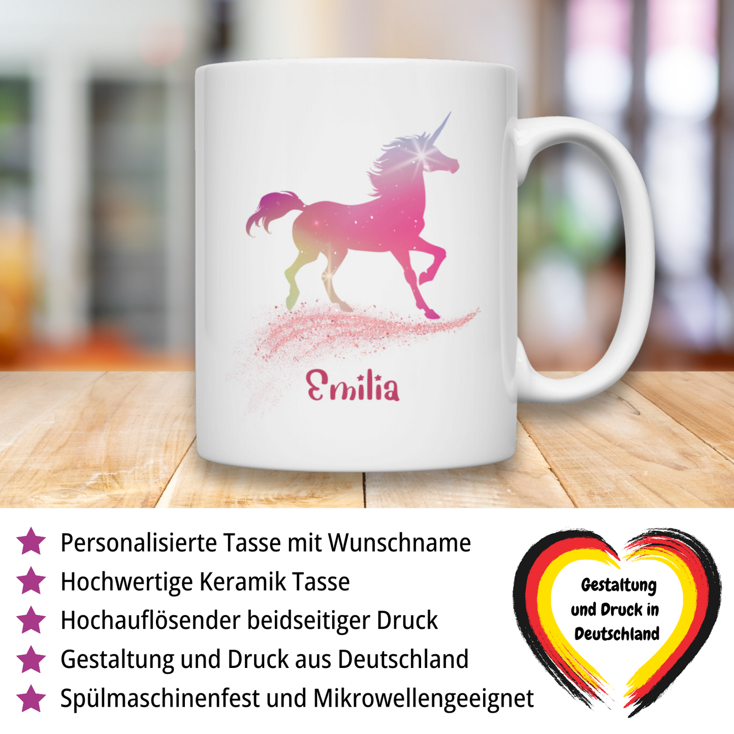 Tasse weiß Einhorn personalisiert mit Wunschname Geschenk Geburtstag