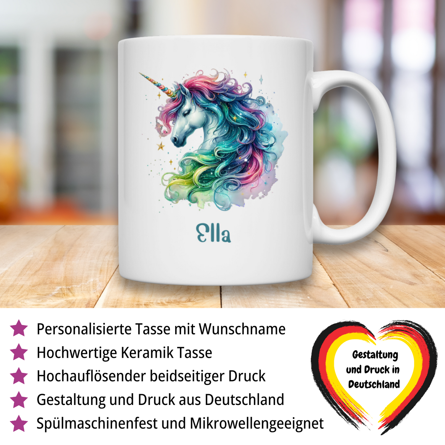 Tasse weiß Einhorn personalisiert mit Wunschname Geschenk Geburtstag
