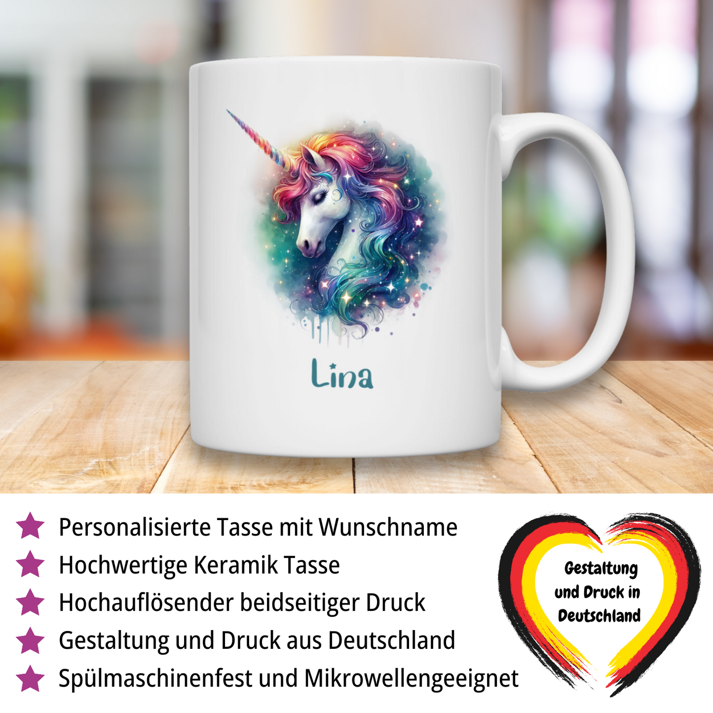 Tasse weiß Einhorn personalisiert mit Wunschname Geschenk Geburtstag