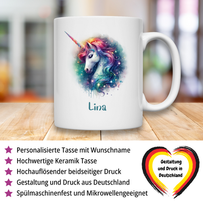 Tasse weiß Einhorn personalisiert mit Wunschname Geschenk Geburtstag