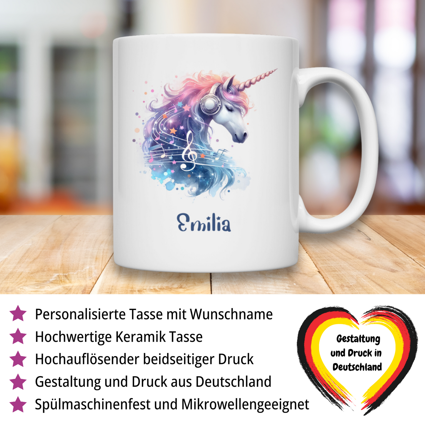 Tasse weiß Einhorn personalisiert mit Wunschname Geschenk Geburtstag
