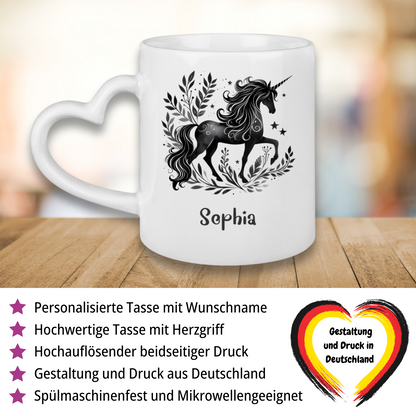 Tasse Herzgriff Einhorn personalisiert mit Wunschname Geschenk Geburtstag