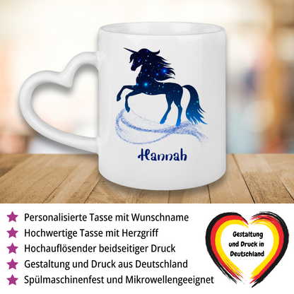 Tasse Herzgriff Einhorn personalisiert mit Wunschname Geschenk Geburtstag