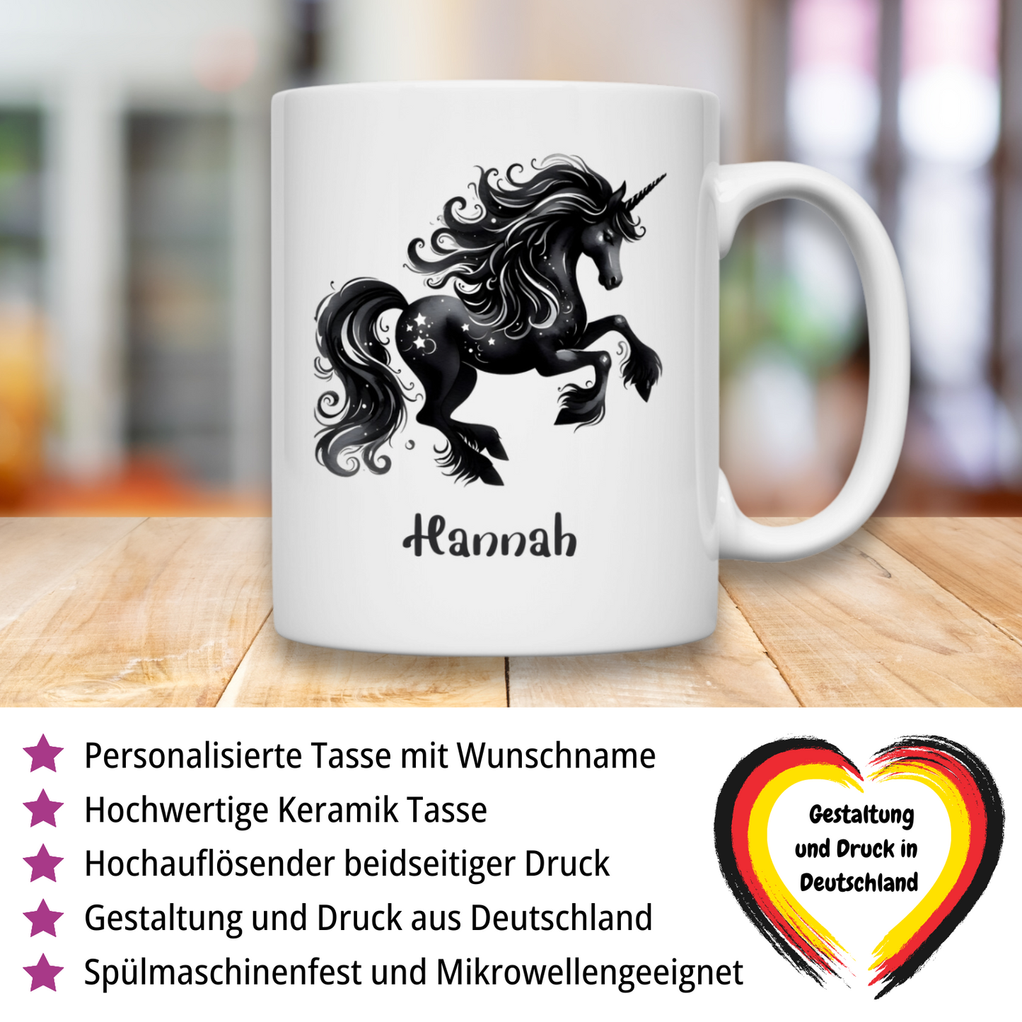 Tasse weiß Einhorn personalisiert mit Wunschname Geschenk Geburtstag
