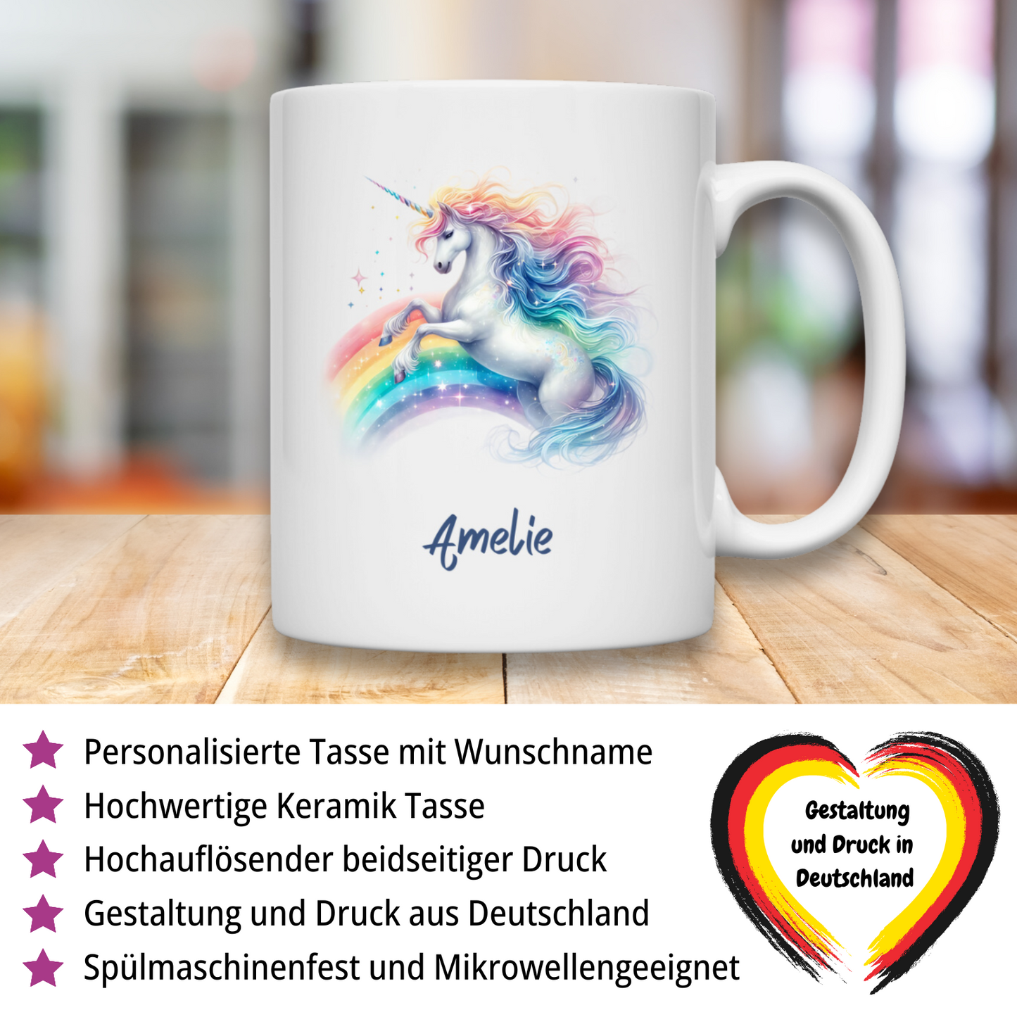 Tasse weiß Einhorn personalisiert mit Wunschname Geschenk Geburtstag