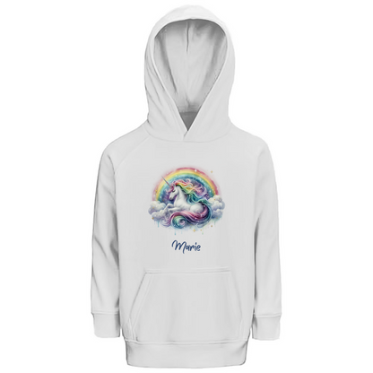 Kinder Premium Bio Hoodie Einhorn personalisiert mit Wunschname Geschenk