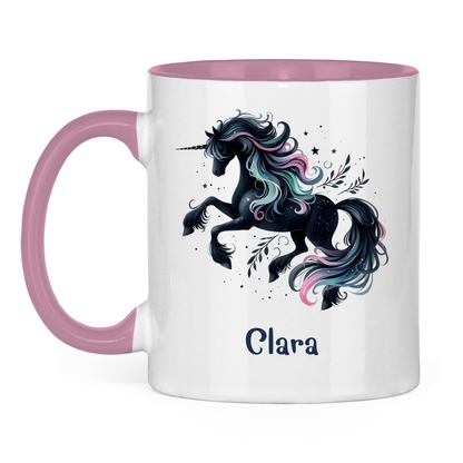 Tasse zweifarbig Einhorn personalisiert mit Wunschname Geschenk Geburtstag