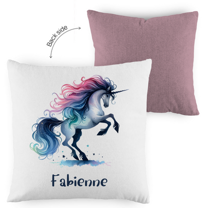 Kopfkissen Einhorn personalisiert mit Wunschname 40x40 cm mit Füllung zweifarbig