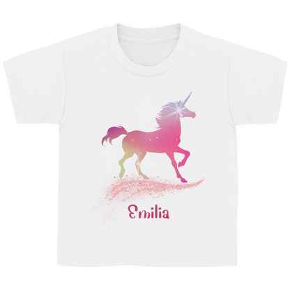 Kinder Basic T-Shirt Einhorn personalisiert mit Wunschname Geschenk Geburtstag
